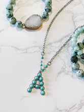 Load image into Gallery viewer, Turquoise Oval Stone Initial Necklace
