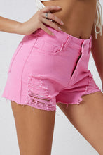 Load image into Gallery viewer, Rose Solid Color Distressed Denim Shorts
