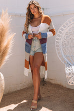 Load image into Gallery viewer, Multicolor Colorblock Open Front Long Knit Cardigan
