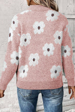 Load image into Gallery viewer, Pink Floral Half Zip Collar Sweater
