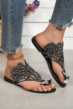 Load image into Gallery viewer, Black Rhinestone Butterfly Shape Flat Flip Flops
