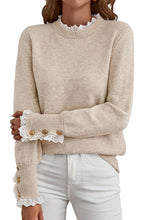 Load image into Gallery viewer, Lace Trim Buttoned Cuffs Sweater

