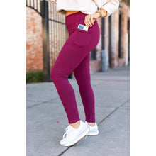 Load image into Gallery viewer, Buttery soft maroon leggings for women - High waist maroon leggings with side pockets
