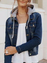 Load image into Gallery viewer, Combines the best of denim worlds, a jacket with a soft fleece hoodie.

