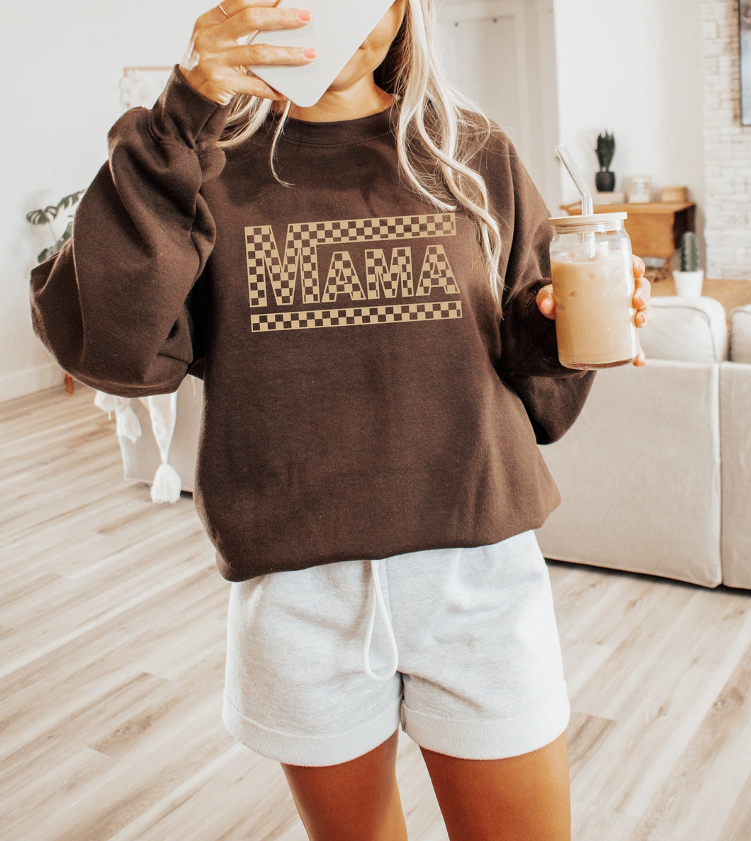 Tan Mama Checkered - Sweatshirt