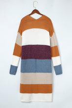 Load image into Gallery viewer, Rose Red Colorblock Open Front Long Knit Cardigan
