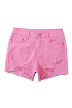 Load image into Gallery viewer, Rose Solid Color Distressed Denim Shorts
