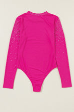 Load image into Gallery viewer, Rose Rhinestone Mesh Long Sleeve Bodysuit
