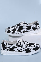 Load image into Gallery viewer, White Cow Print Lace Up Round Toe Flat Sneakers
