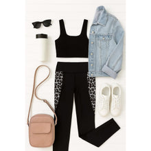 Load image into Gallery viewer, Snow leopard panel detail on  Buttery soft leopard panel leggings for women by Julia Rose
