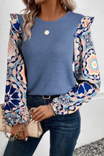 Load image into Gallery viewer, Waffle Floral Sleeve Top
