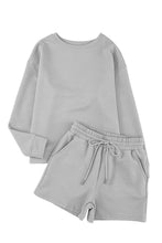 Load image into Gallery viewer, Textured Long Sleeve Top + Shorts Set
