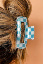 Load image into Gallery viewer, Blue and White Checkered hair clip 
