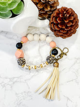 Load image into Gallery viewer, Mama Beaded Silicone &amp; Wood Bracelet Keychain Wristlet
