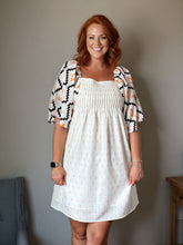 Load image into Gallery viewer, White Geometric Sleeve Dress
