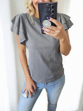 Load image into Gallery viewer, Charcoal Ruffle Sleeve Blouse
