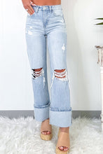 Load image into Gallery viewer, Light Wash Distressed Flare Jeans
