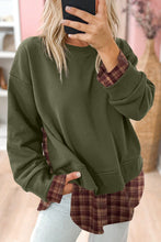 Load image into Gallery viewer, Moss Green Plaid Patchwork Sweatshirt
