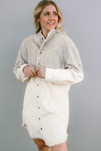 Load image into Gallery viewer, Gray Gradient Long Sleeve Button Up Raw Hem Denim Dress
