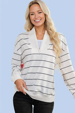 Load image into Gallery viewer, White Striped Zipper V-Neck Top
