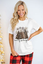 Load image into Gallery viewer, White t-shirt with a Christmas tree design. 

