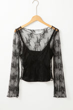 Load image into Gallery viewer, Black Mesh &amp; Crochet Blouse

