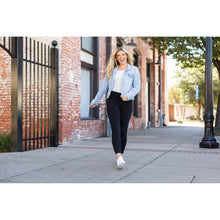 Load image into Gallery viewer, High-waisted black ankle length leggings with pockets by Julia Rose, Julia Rose women’s black 7/8 leggings lifestyle image
