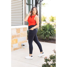 Load image into Gallery viewer, High-waisted black ankle length leggings with pockets by Julia Rose, Julia Rose women’s black 7/8 leggings lifestyle image
