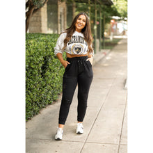 Load image into Gallery viewer, Women’s fleece-lined black joggers winter loungewear Soft black joggers with tapered leg and drawstring waist
