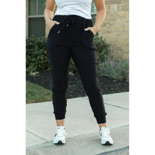 Load image into Gallery viewer, Julia Rose The Reagan black joggers, Women wearing black joggers Luxe Leggings by Julia Rose
