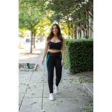 Load image into Gallery viewer, Julia Rose Gracie Green Panel Full Length Leggings women’s boutique leggings front view, Woman wearing Julia Rose Gracie leggings with green panel detail

