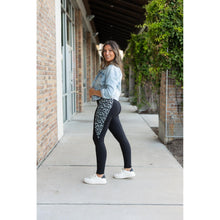 Load image into Gallery viewer, Snow leopard panel detail on  Buttery soft leopard panel leggings for women by Julia Rose
