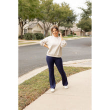 Load image into Gallery viewer, Full length navy bootcut leggings with side pockets Flattering women’s bootcut leggings in navy blue by Julia Rose
