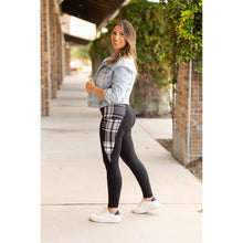 Load image into Gallery viewer, High waisted black leggings with plaid side panel
