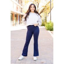 Load image into Gallery viewer, Full length navy bootcut leggings with side pockets Flattering women’s bootcut leggings in navy blue by Julia Rose
