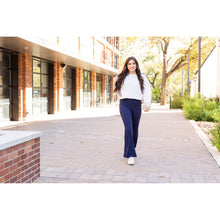 Load image into Gallery viewer, Full length navy bootcut leggings with side pockets Flattering women’s bootcut leggings in navy blue by Julia Rose
