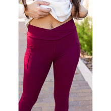 Load image into Gallery viewer, Ready to Ship | The Molly - MAROON Crossover Full Length Leggings with Pockets  - Luxe Leggings by Julia Rose®
