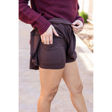 Load image into Gallery viewer, Stretchy brown Julia Rose skort styled for casual wear
