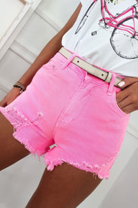 Rose Solid Color Distressed Denim Shorts