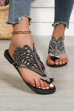 Load image into Gallery viewer, Black Rhinestone Butterfly Shape Flat Flip Flops
