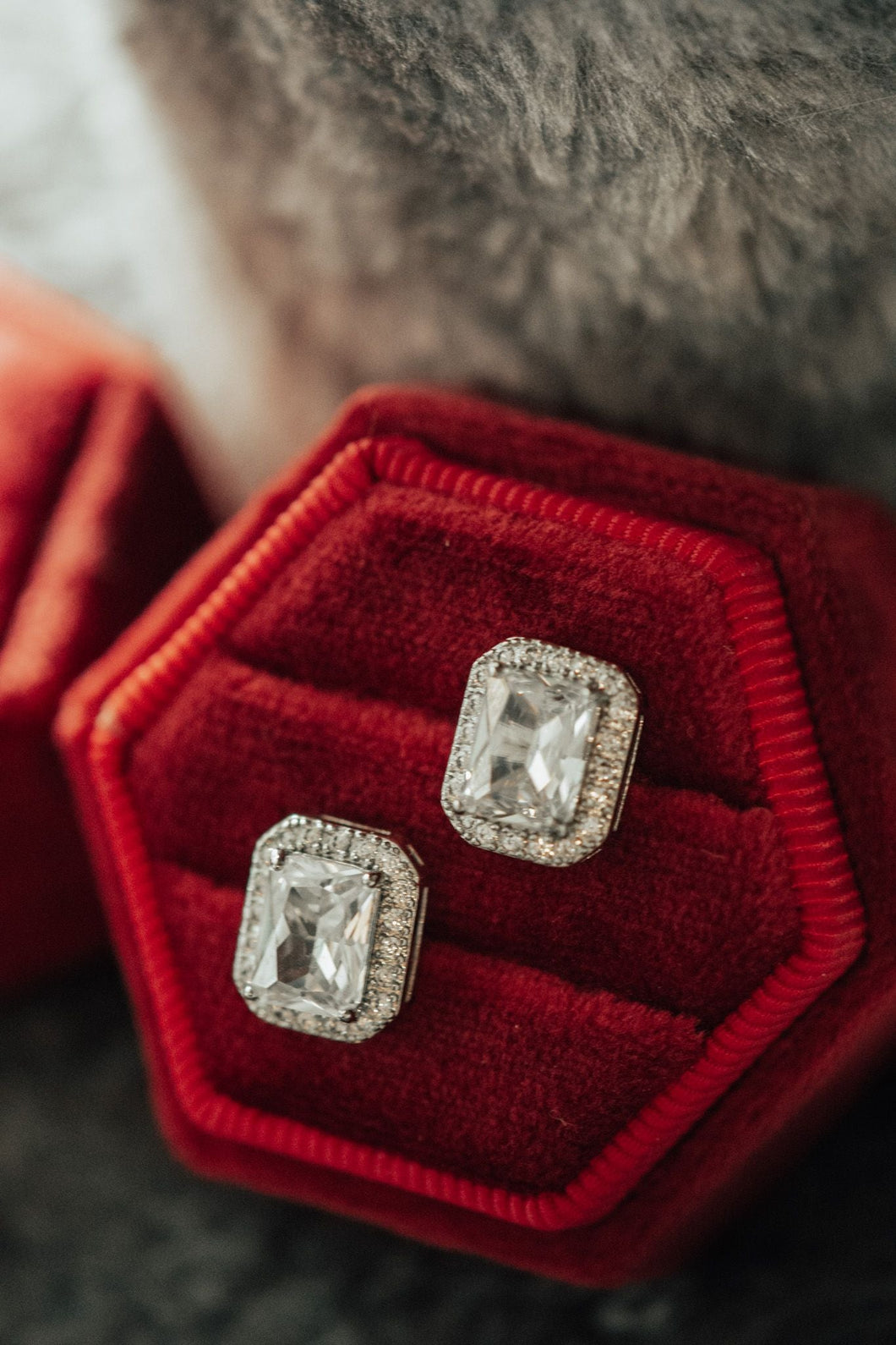 Foolish Heart Emerald Cut Cubic Zirconia Stud Earrings