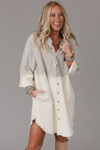 Load image into Gallery viewer, Gray Gradient Long Sleeve Button Up Raw Hem Denim Dress
