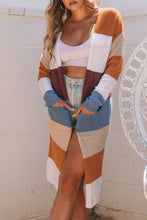 Load image into Gallery viewer, Rose Red Colorblock Open Front Long Knit Cardigan
