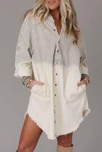 Load image into Gallery viewer, Gray Gradient Long Sleeve Button Up Raw Hem Denim Dress
