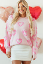 Load image into Gallery viewer, Pink Heart Shape Bubble Sleeve Baggy Sweater

