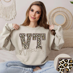 Gold Leopard State Sweatshirts Faux Embroidery Part 6