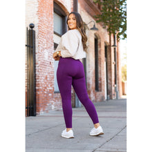 Load image into Gallery viewer, Julia Rose The Kinsley purple full length leggings front view, High-waisted purple leggings by Julia Rose
