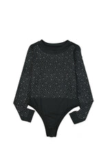 Load image into Gallery viewer, Black Rhinestone O-neck Long Sleeve Bodysuit
