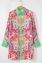 Load image into Gallery viewer, Orange Western Geometric Print Cuffed Shift Shirt Dress
