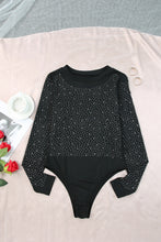 Load image into Gallery viewer, Black Rhinestone O-neck Long Sleeve Bodysuit
